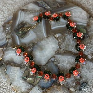 Floral Green and Orange Necklace
